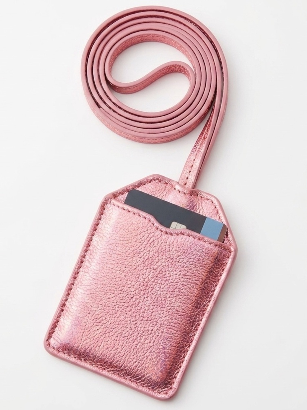 NIB Rare Kurt Geiger London Pink Metallic Strawberry Lanyard ID Badge Holder - Picture 3 of 5
